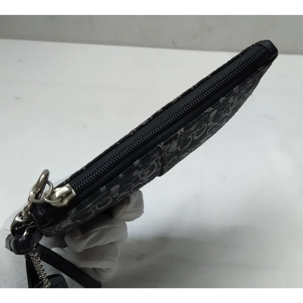 Coach Signature Black Canvas Zipper Closure Wristlet - Coin Wallet
